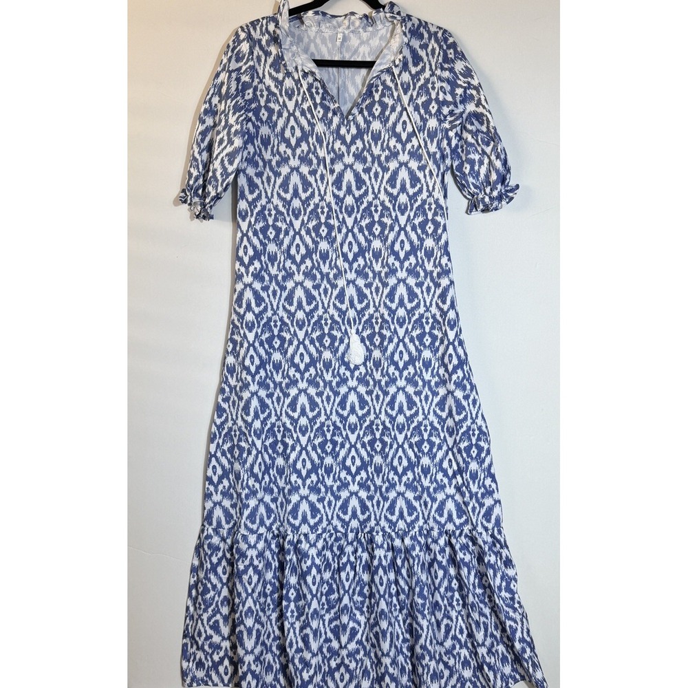Women's Summer Casual Boho Floral Dress Short Cap Sleeve High Waist A Line Sz‎ M